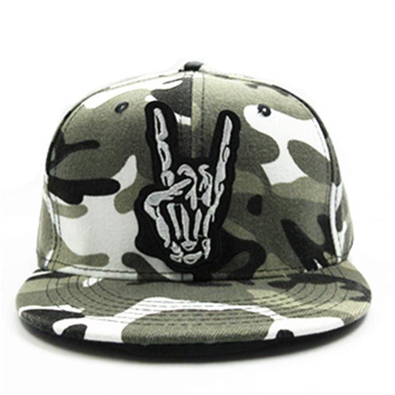 LDSLYJR Skull Gesture Embroidery Cotton Baseball Cap Hip-hop Cap Adjustable Snapback Hats for Men and Women 67