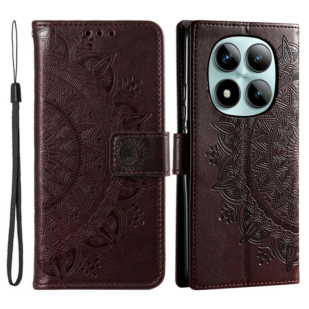 For Xiaomi Poco M8 Pro 5G/Redmi Note 15 Pro+ 5G (Global) Stand Case Imprinted Totem PU Leather Wallet Phone Cover with Wrist Strap