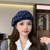 Frauen Winter Baskenmütze Plaid Print Kontrast Farbe Elastische Einstellbar Weiche Warme Dekorative Dome Dame Kappe Maler Hut