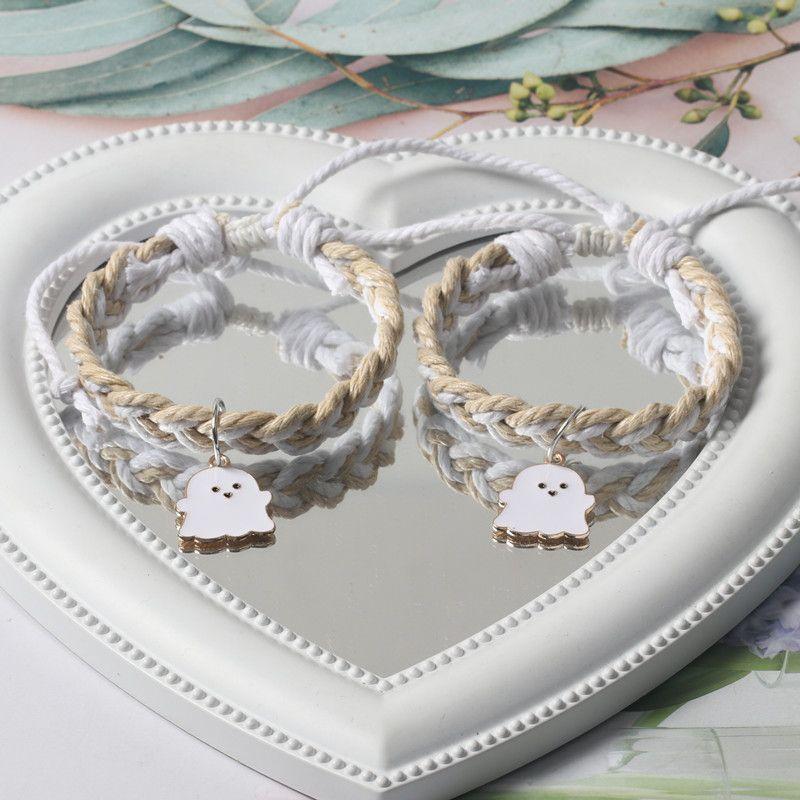Good-looking Black and White Color Matching Couple Woven Magnetic Bracelet Original Cartoon Ghost Girlfriends Carrying Strap for Boyfriend Bracelet