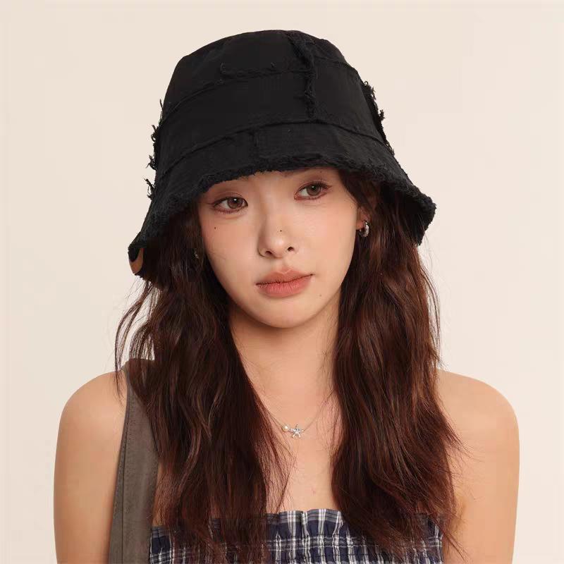 Distressed Washed Vintage Punk Double-sided Bucket Hat Man Woman Summer Ripped Rough Selvedge Y2K Sun Hat