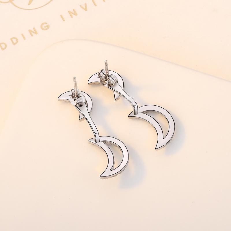BELLA BOX S925 Sterling Silver Needle Zircon Moon Earrings - A Pair Of High-end Earrings For Women With Two Stud Earrings
