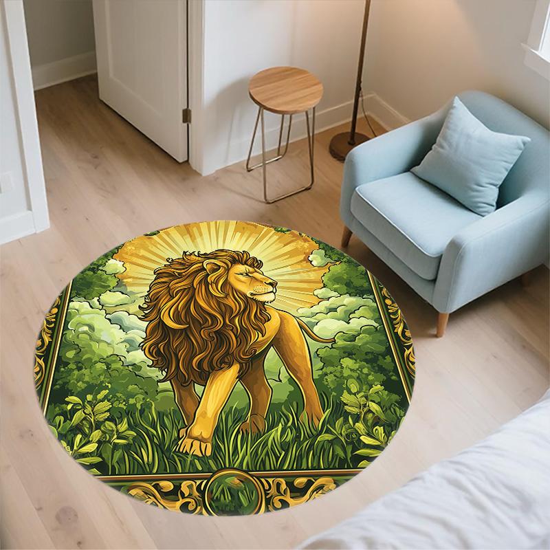 Sun Lion,Round Area Rug,Carpet Rug for Living Room Bedroom Sofa Playroom Decor,Non-slip Floor Mat