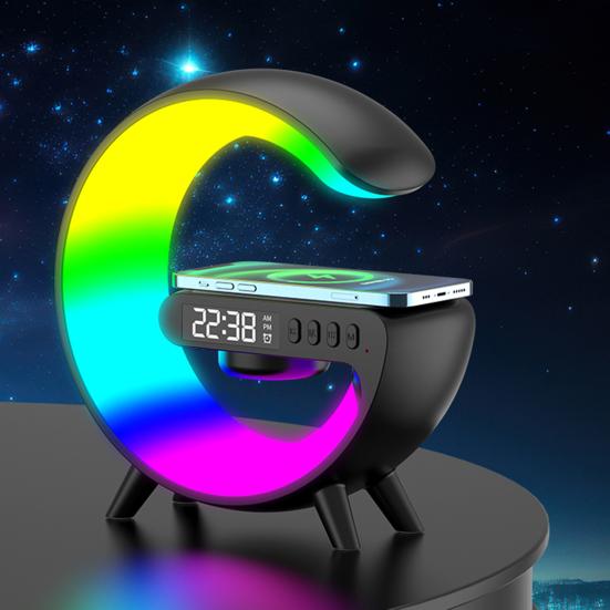 4-in-1 Belaidis Garsiakalbis Įkroviklis Naktinė Lemputė su Muzikos Sinchronizavimo Programėle Nuotolinio Valdymo G formos LED Garsiakalbio Lempa