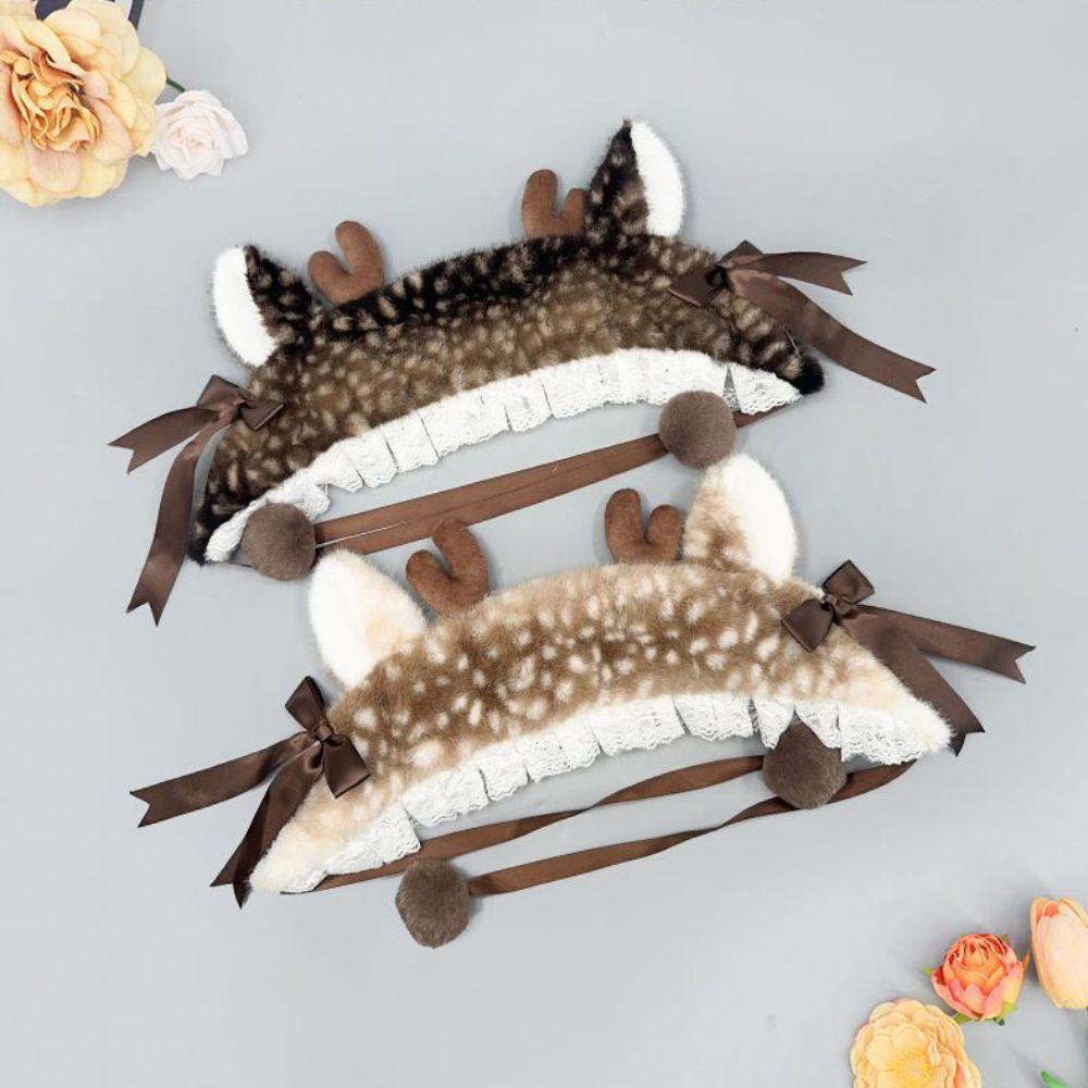 Warm Cross-tie Scarf Leg Cover Mink Fur Fake Collar Lolita Deer Pattern Faux Fur Hat  Women Ladies