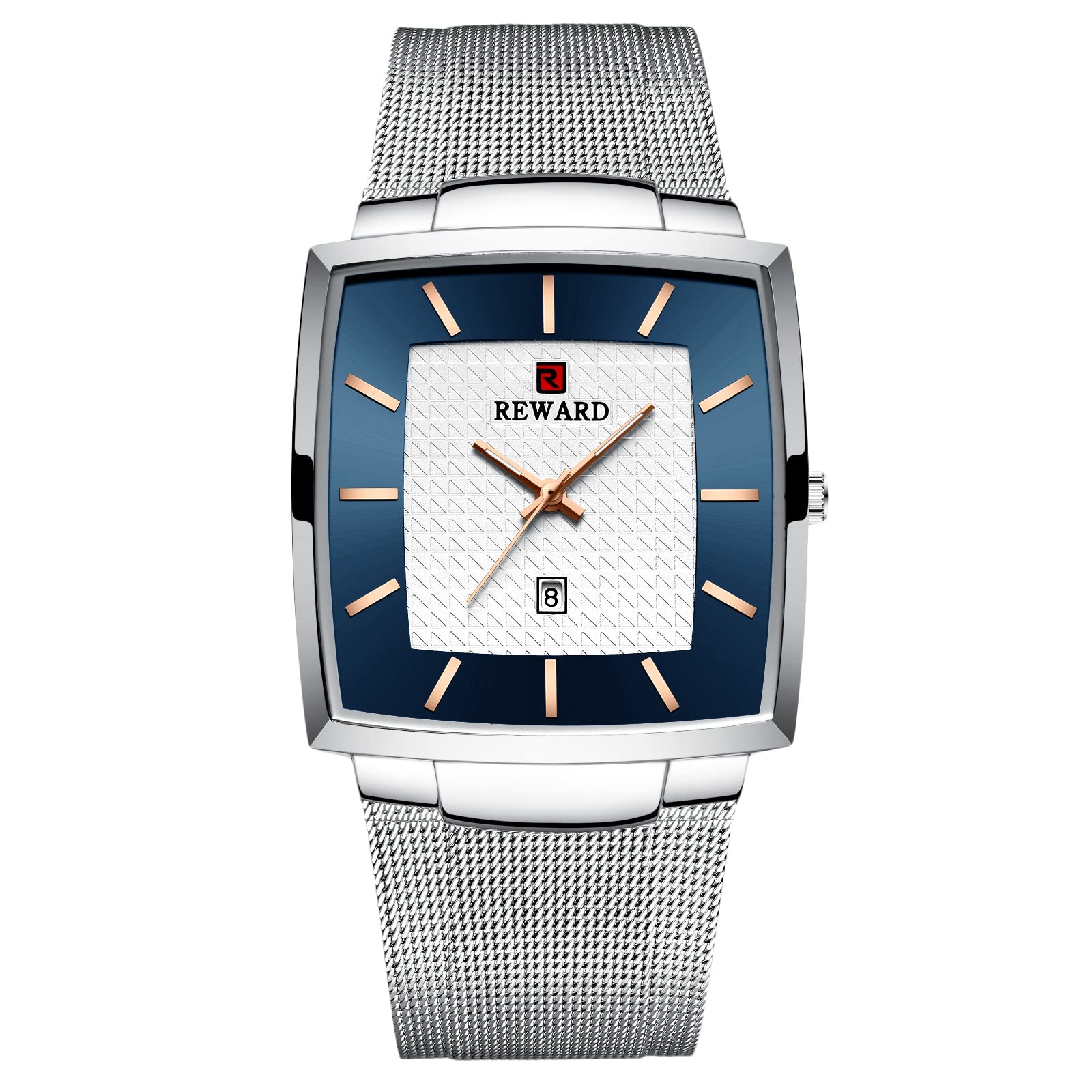

RORIOS Men s Square Quartz Watch, Date Display, Waterproof, Japanese Movement, Stylish Business Casual, White.