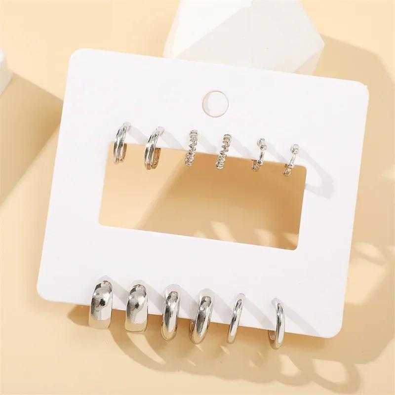 6Pcs Trendy Stainless Steel Gold Round Hoop Earrings For Women Simple Fashion Geometric Drop Earring Set Jewelry Party Gifts