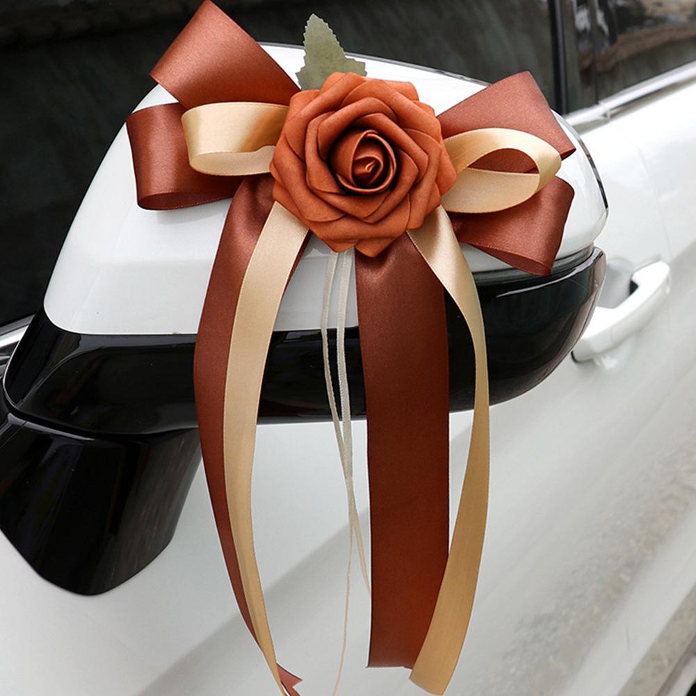 2/4/6/8pcs Wedding Car Rear View Mirror Bow Decoration Car Bow Silk Flower Simulation Flower Bow Decoration Wedding Decorations