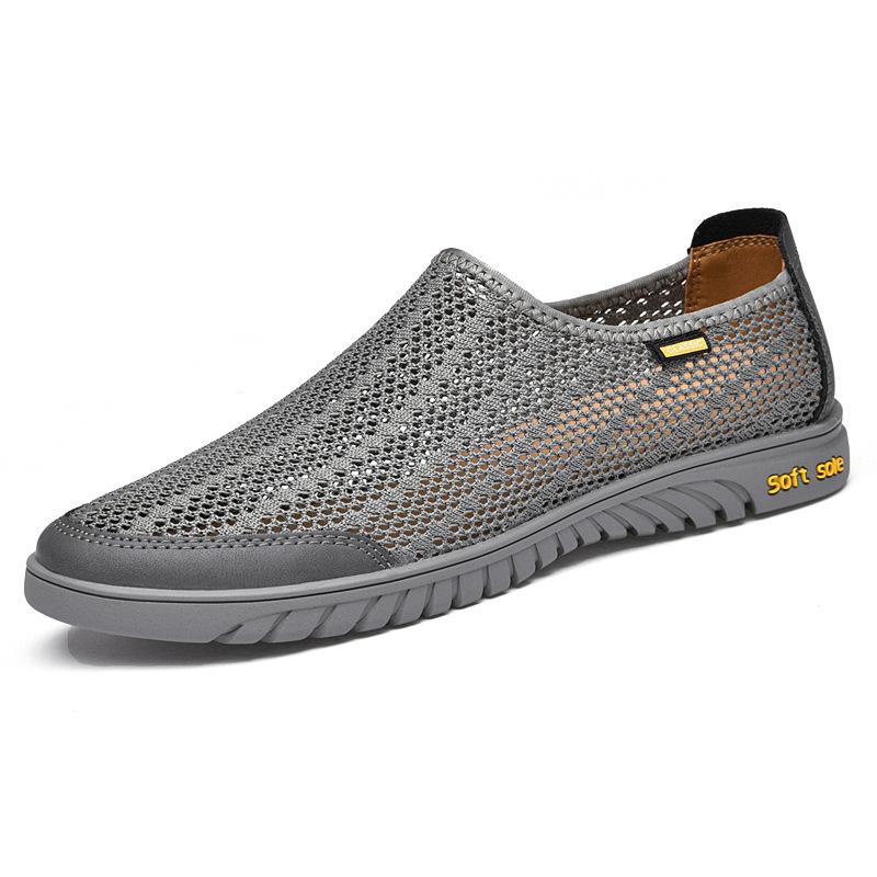 Men's round head mesh casual shoes sleeve sports style casual shoes breathable flat heel mesh shoes men's sports shoes