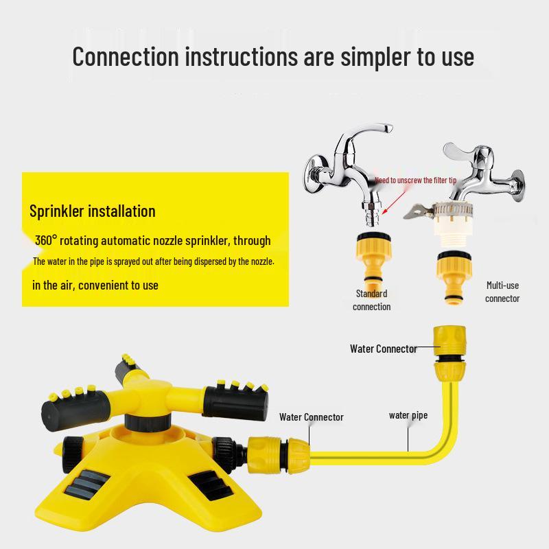 360-Degree Automatic Rotating Three-Arm Garden Sprinkler for Nursery and Vegetable Irrigation