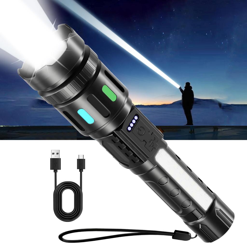 Latest PSE Powerful Flashlight Modes of Dimming Rechargeable LED COB Work Power Display Handheld 3000mA High Capacity Ideal for Emergency Nighttime