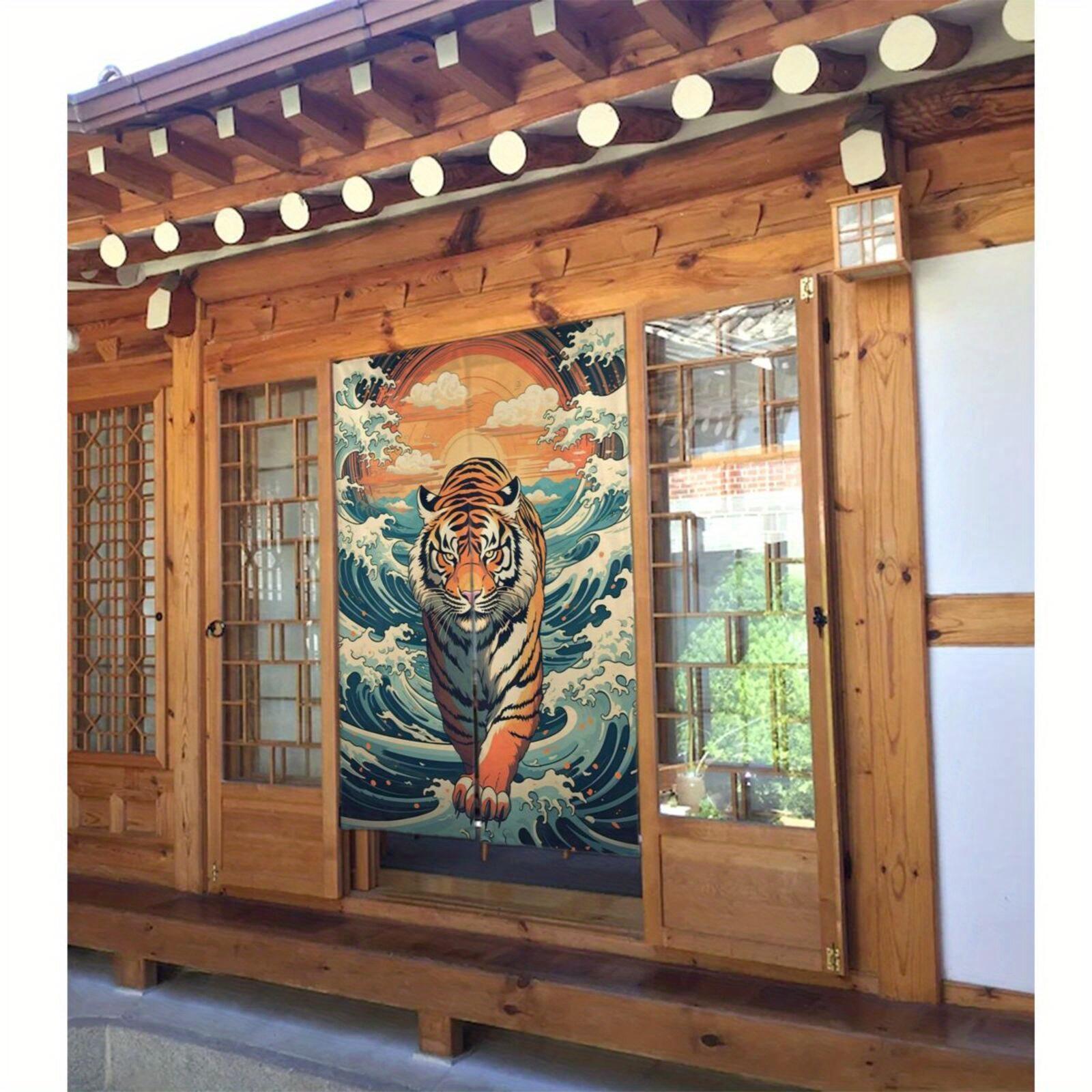 

2D Door Banner, 1pc Japanese Door Mat - Vibrant Tiger & Sunrise Design, 34x56 Inch Linen Fabric, Machine Washable Indoor/Outdoor 65x100cm26x39in