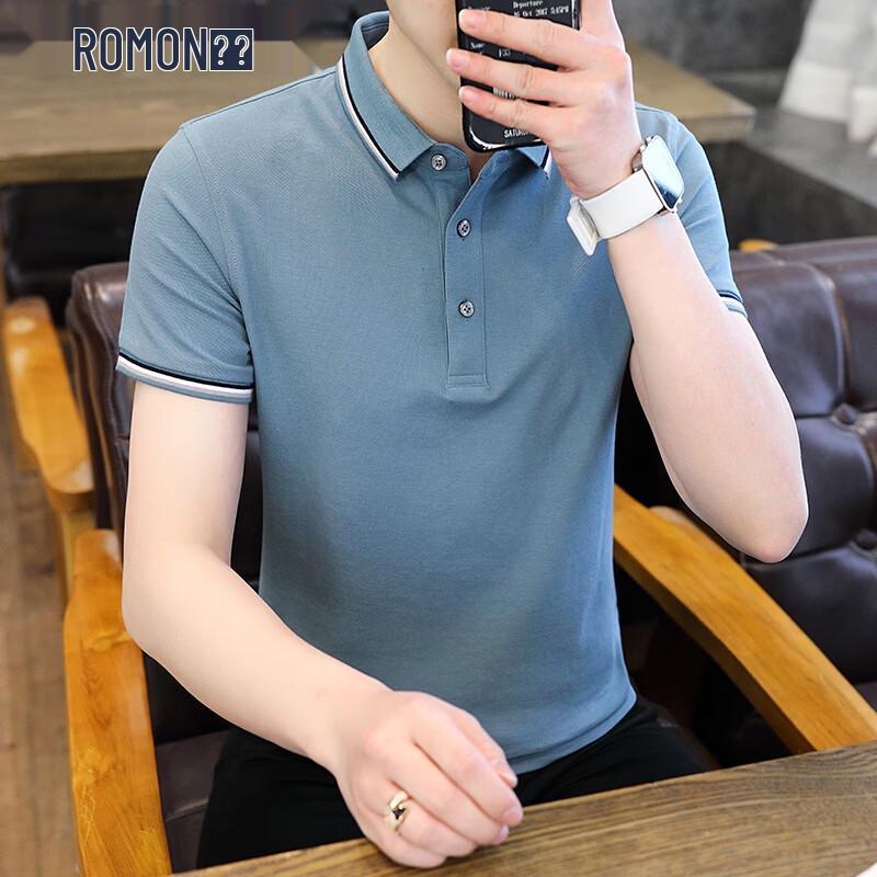 ROMON Men s Summer Business Casual Polo Shirt L