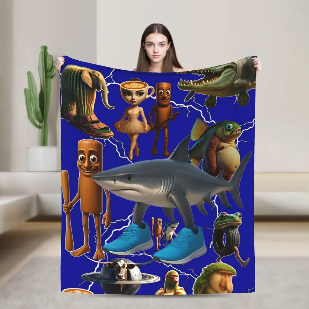 Bombardino Crocodilo Італійська Ковдра з Мозковим Гниттям Флісова Смішна Мемна М'яка Плед для Авіаперельотів Подорожей Постільна Білизна Ковдра