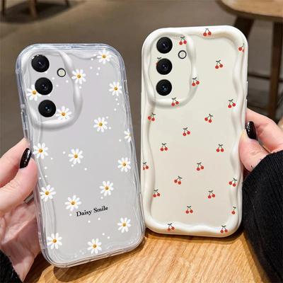 Gänseblümchen Kirsche Hülle Für Samsung Galaxy A56 A55 5G A15 A54 A16 A35 A14 A26 A36 S25 S24 Ultra S22 S21 Plus S23 FE Wellige Kanten Hüllen