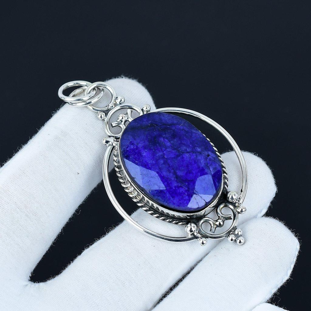 Blue Sapphire Pendant, 925 Sterling Silver Handmade Jewelry, Blue Sapphire Silver Pendant, Party Wear Jewelry For Women's, Pendant Halloween Jewelry