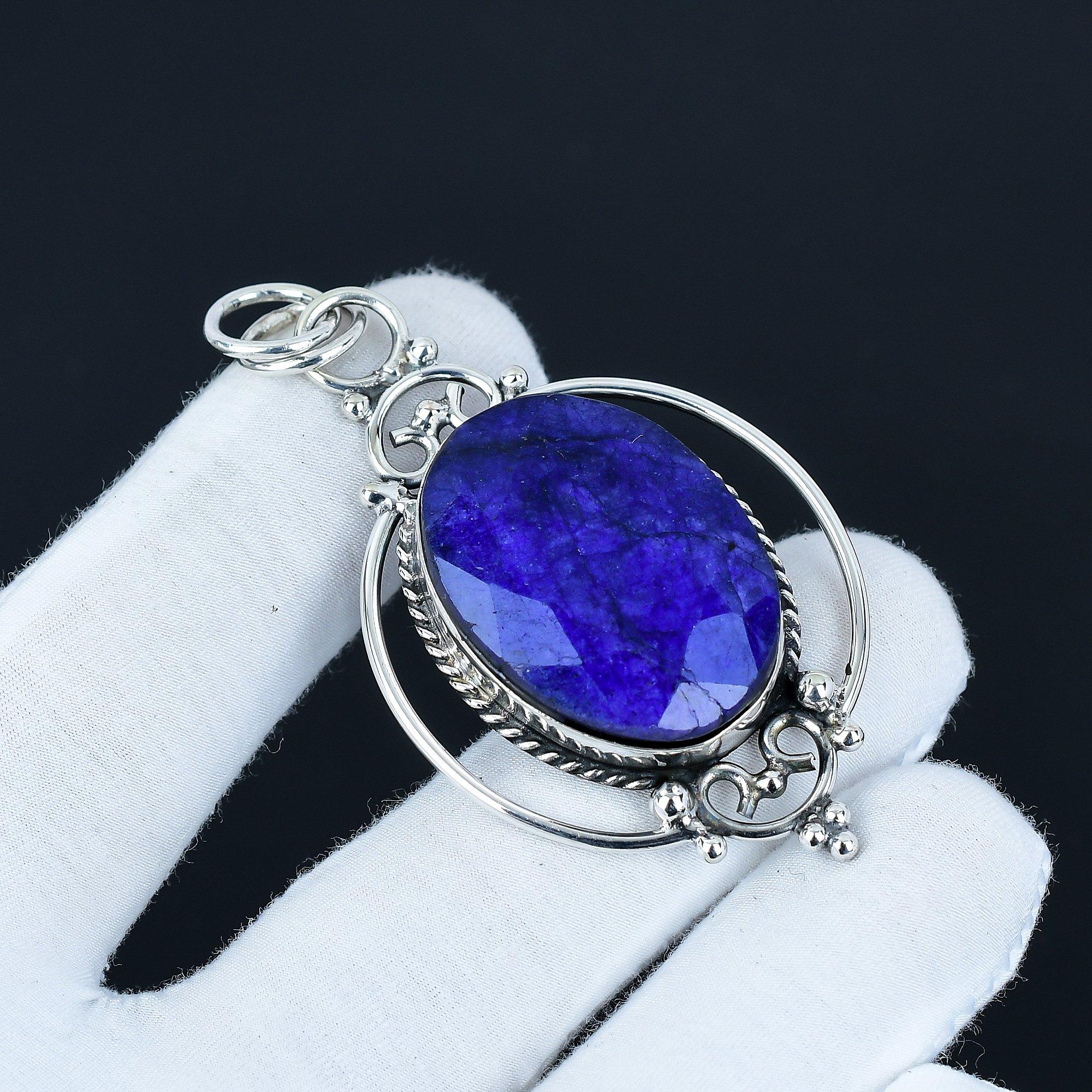 

Blue Sapphire Pendant, 925 Sterling Silver Handmade Jewelry, Blue Sapphire Silver Pendant, Party Wear Jewelry For Women s, Pendant Halloween Jewelry 6.5 Cm синий