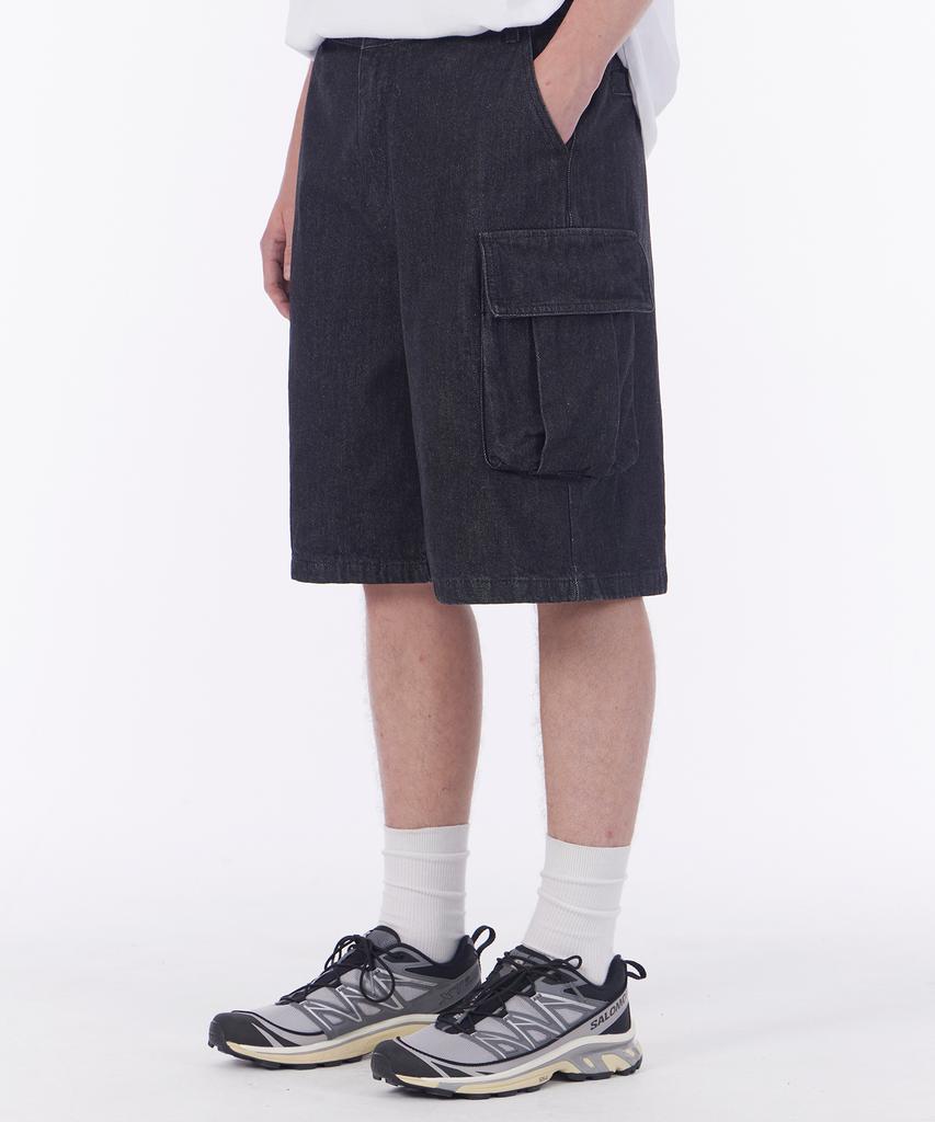 GLW Bermuda Wide Cargo Denim Shorts Black