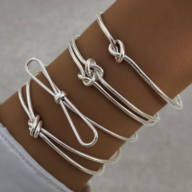 Punk Minimalist Geometric Bracelets Set For Women Retro Hip Hop Boho Stackable Design Open Bangle