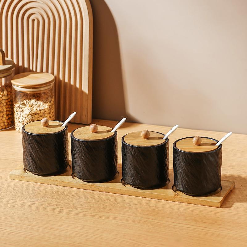 Kitchen Ceramic Seasoning Jar Seasoning Box Kitchen Chili Salt Sugar Jar MSG Pepper Seasoning Box Tableware
