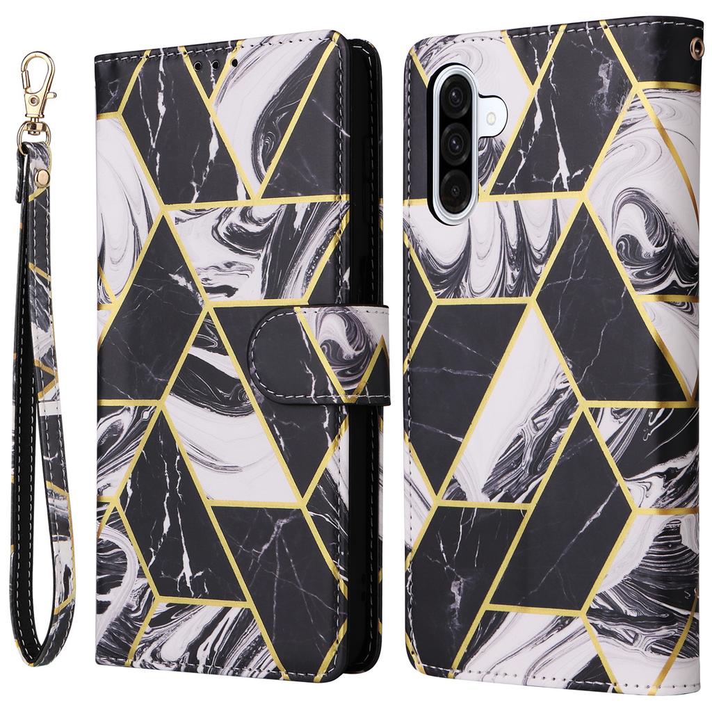 For Samsung Galaxy A17 5G/A26 5G Case Lacquered Marble Pattern Leather Phone Cover with Wrist Strap