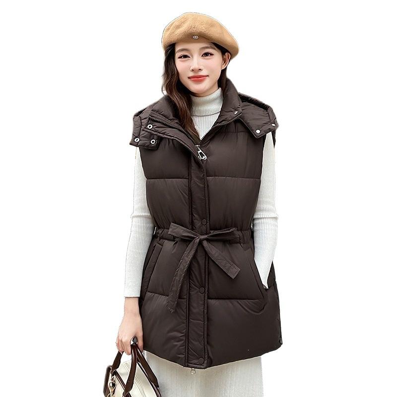 Autumn and winter women's sleeveless milk silk cotton clothes, hooded waist vest, small man wearing vest