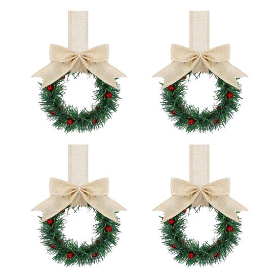 Vánoční kuchyňský věnec na skříňku se stuhou Malý věnec do okna z červených bobulí s mašlí pro statek Vchodové dveře Vánoční párty dekorace