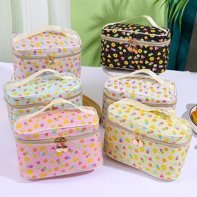 Women's Cosmetic Pouch Floral Pattern Capacity Cosmetic Bag Dual Zipper Makeup Organizer Portable Travel Storage Wash Bag