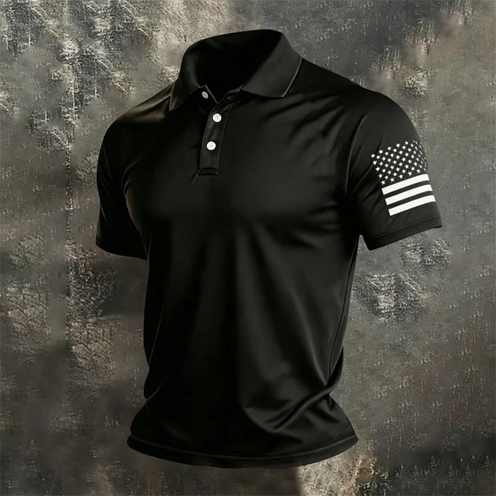 Men's Casual Short Sleeve Polo Shirt with Independent Day Flag Print and Color Block Design for Outdoor and Everyday Wear