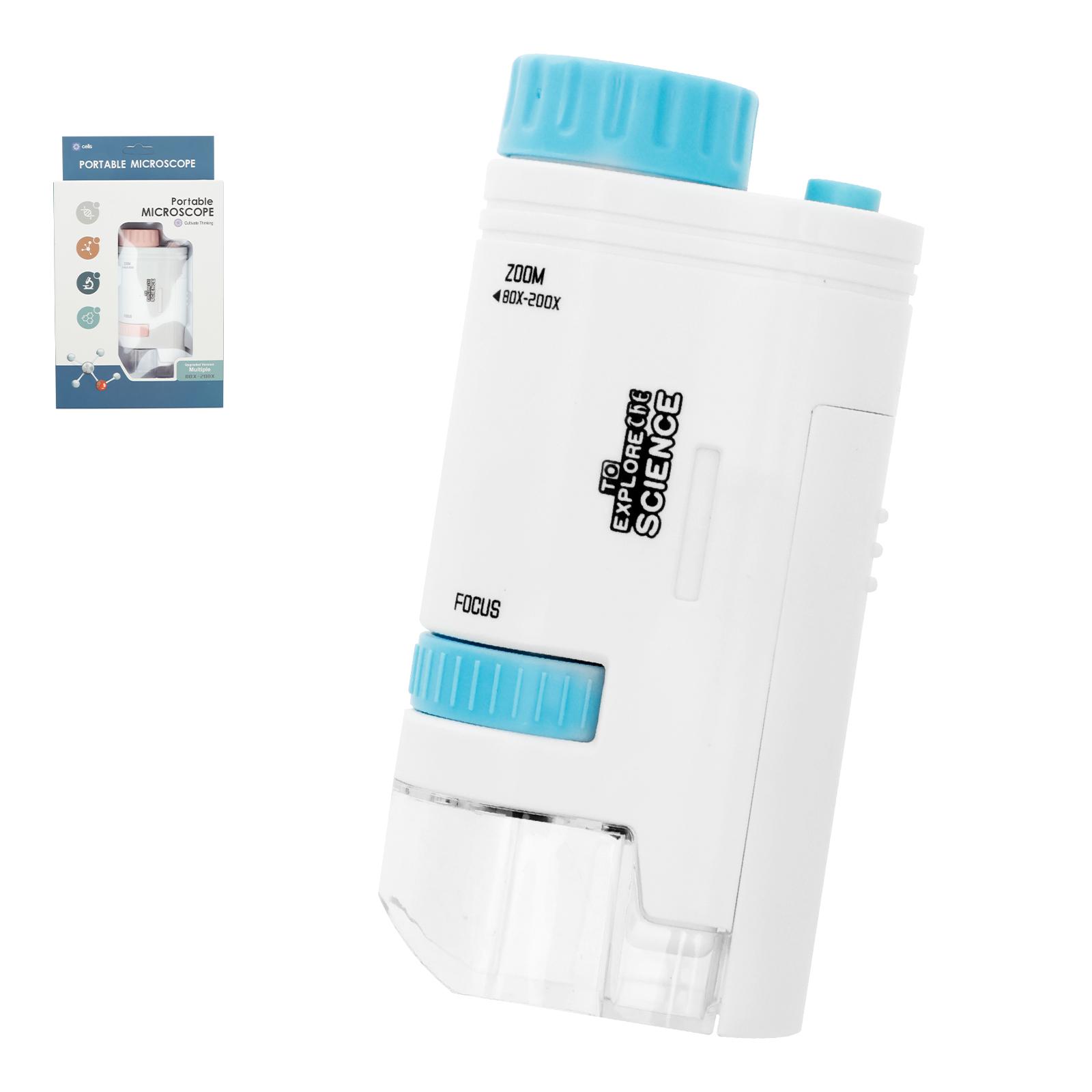 

Portable Microscope 60-200X Pocket Microscope Optical Lens Scientific Observation Tool LED Little Scientist Microscope Toys синій