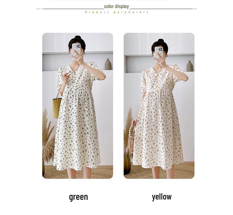 Summer Floral Maternity Dress: Petite, Short-Sleeved, Casual, Age-Reducing, Mid-Length