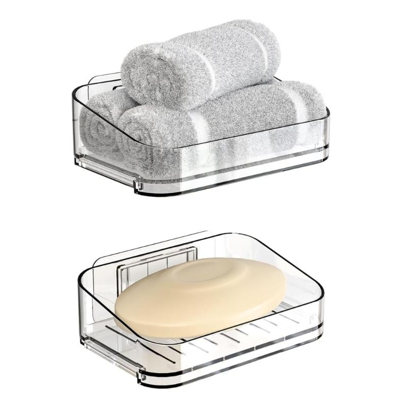2Pcs Clear Plastic Soap Dishes For Countertop Or Wall Mounting Quick Drying Drainage Design Reusable Bathroom Organizers