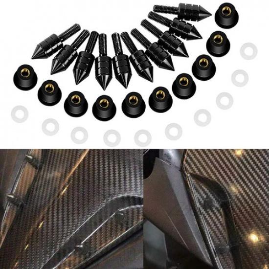 Black Motorcycle Spike Screws 5mm Windscreen Replacement Windshield Bolt Set Nut