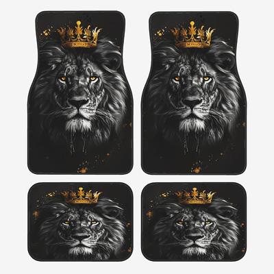 4pcs Lion King Pattern Car Non-slip Floor Mats, Anti-slip, Durable, Easy To Clean, Easy To Install, Suitable for SUV, Front and Rear Seat Floor Mats