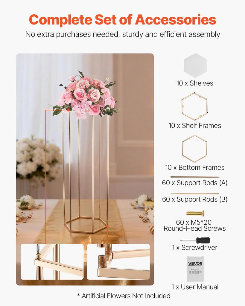 Wedding Flower Stand, 10PCS 80cm Column Flower Stand, Floral Stands with Acrylic Laminate, Hexagonal Cubic Floral Display Rack for Wedding, Party,