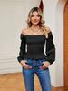 2024 European & American Spring/Summer Off-Shoulder Ruffle Smocked Long Sleeve Slimming Top for Women