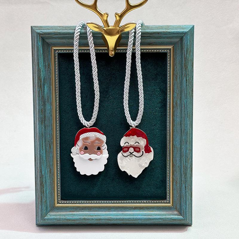 Santa Claus Necklace - Handmade Acrylic Pendant Cord, Personalized Christmas Sweater Chain
