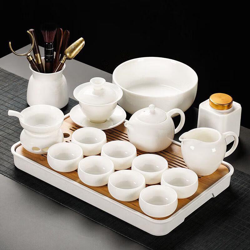 

Elegant Mutton Fat Jade Porcelain Kung Fu Tea Set