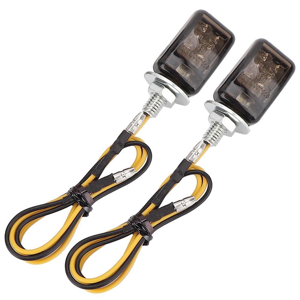 2Pcs Universal Motorcycle Mini Yellow LED Turn Signal Lights Auto Accessory (Black Smoking)