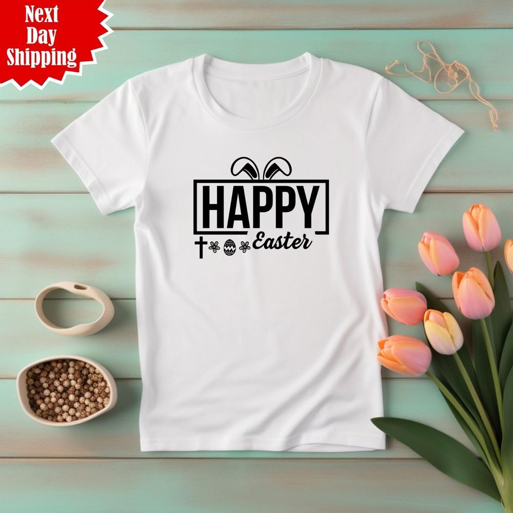 

Happy Easter T-Shirt Fun Easter Bunny Printed Rabbit Jesus Cross Unisex Tee Tops 2XL