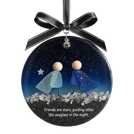 Sea Glass Friendship Ornament Round Handmade Sea Glass Christmas Tree Ornament with Heartwarming Message Friendship Gifts for Best Friends