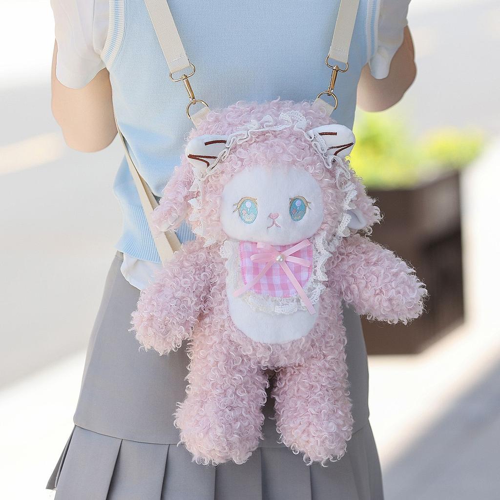 Lolita Cute Little Sheep Plush Backpack Women Sweet Cute Crossbody Bag Ladies Large Capacity Travel Soft Kawaii Mochilas Mujer