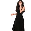 French elegance celebrity temperament square neck dress niche waist thin suspender skirt summer