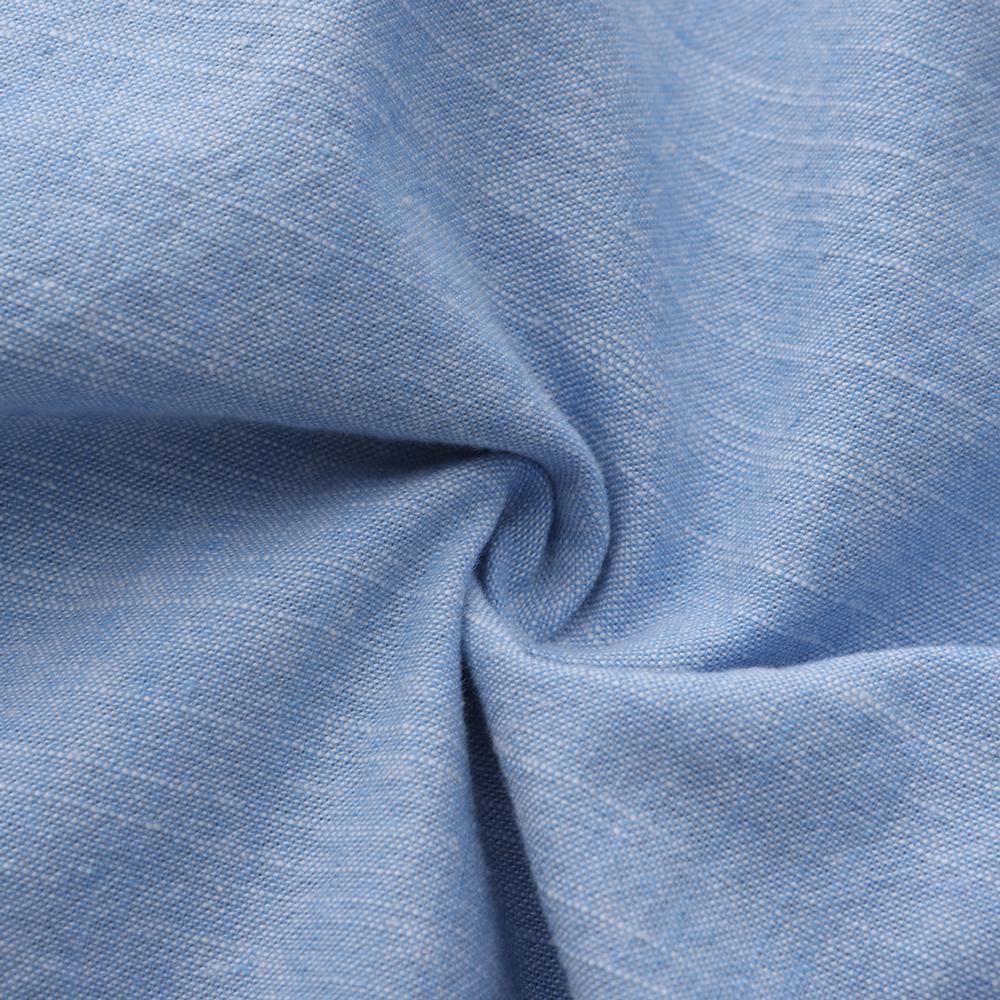 Cămașă Casual cu Mânecă Lungă Slim Fit pentru Bărbați - Amestec Respirabil și Moale de Bumbac și In pentru Primăvară/Vară, Guler cu Nasturi și Buzunar la Piept Stâng