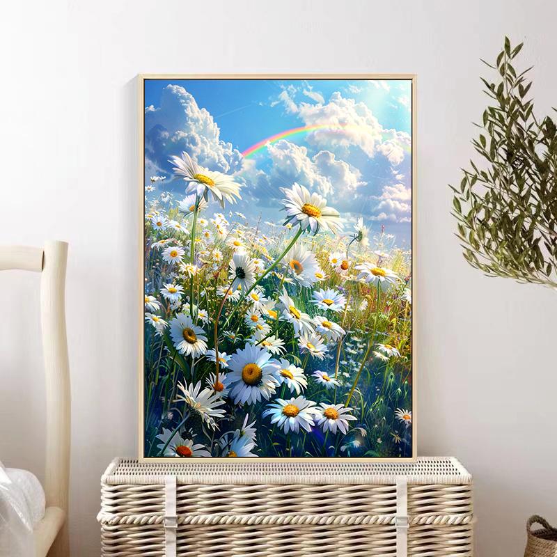 5d DIY Diamond Painting Cross Stitch Daisy Rainbow Scenery Diamond Embroidery Mosaic Full Round Drill Home Decor Crafts
