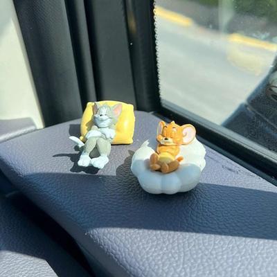 Estatueta de Resina Tom e Jerry Fofa Dormindo Gato Rato Decoração de Painel de Carro Ornamento de Mesa Personagem de Desenho Animado Colecionável para Carro Casa