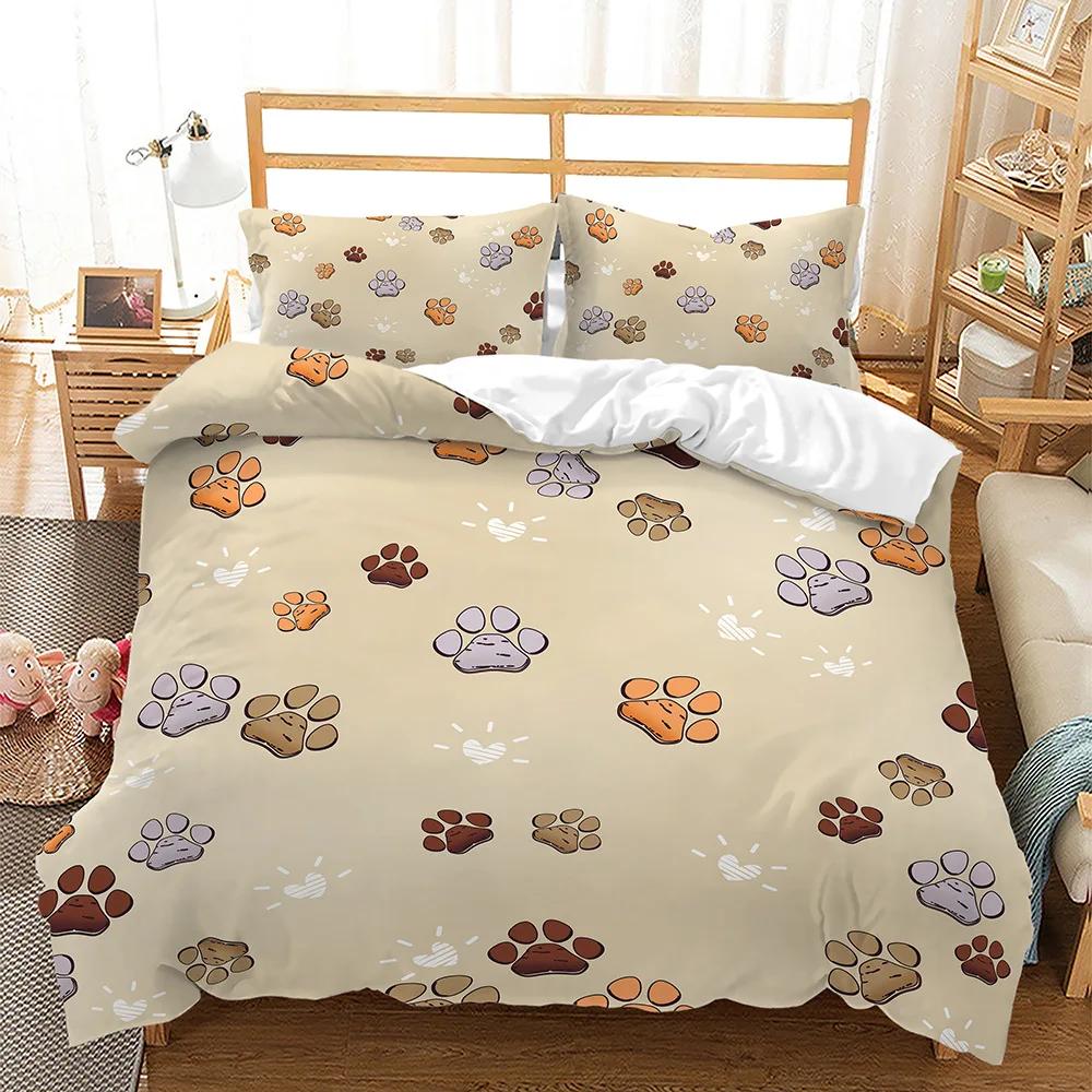 Boy/Girl Duvet Cover Set Home Textile Suit Gradient Cat Paw Print Bone Child Quilt Cover Bed Sets Animal Cat Comforter Cover New