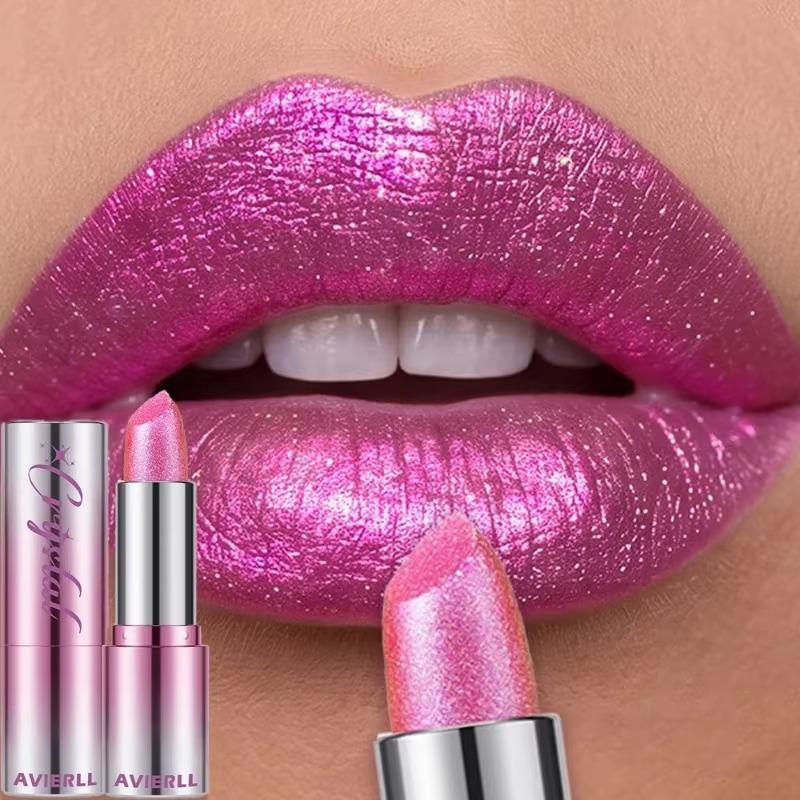 14Color Metallic Violet Lipstick Polarizing Pigment Diamond Glitter Lipgloss Waterproof Lasting Gold Pearl Shine Sexy Lip Makeup