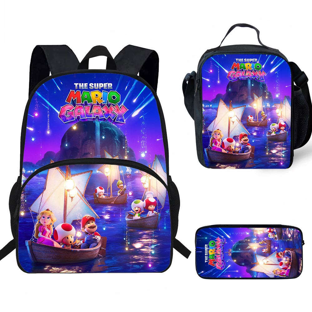 Zaino Cartone Animato di Mario, Borsa Pranzo e Astuccio—Nuovo Set Cancelleria, Adatto per le Classi 3–6