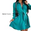 Turn-Down Collar Long Sleeve Women Dress Belt Solid Color Single Breasted Shirt Dress Female Clothing